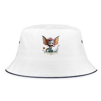 Blauer Drache mit blumigen Flügeln - Bucket Hat - Weiß/Navy - Vorne
