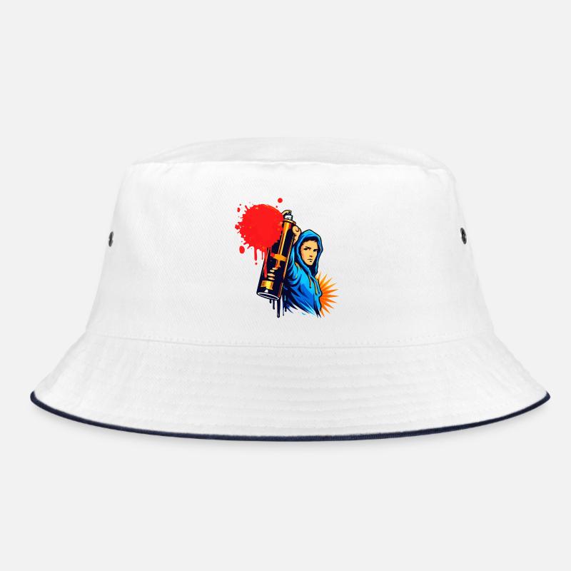 Graffiti Sprayer with Spray Can in Urban Style Bucket Hat