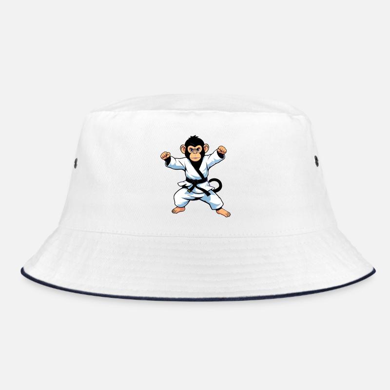 Chimpanzee monkey in karate gi martial arts motif Bucket Hat