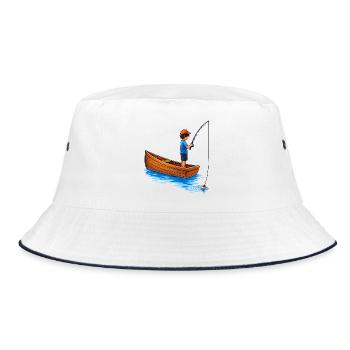 Illustration de garçon pêchant en bateau - Bob - blanc/marine - Devant