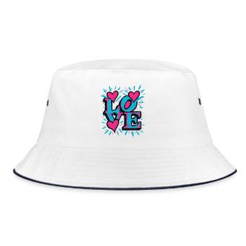 Love - Heart - Valentine's Day - Wedding - Bucket Hat - white/navy - Front