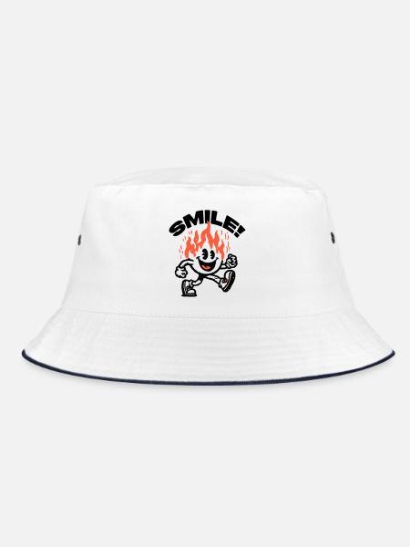 Smile! Fiery Friend Smiley - Bucket Hat - white/navy - Front