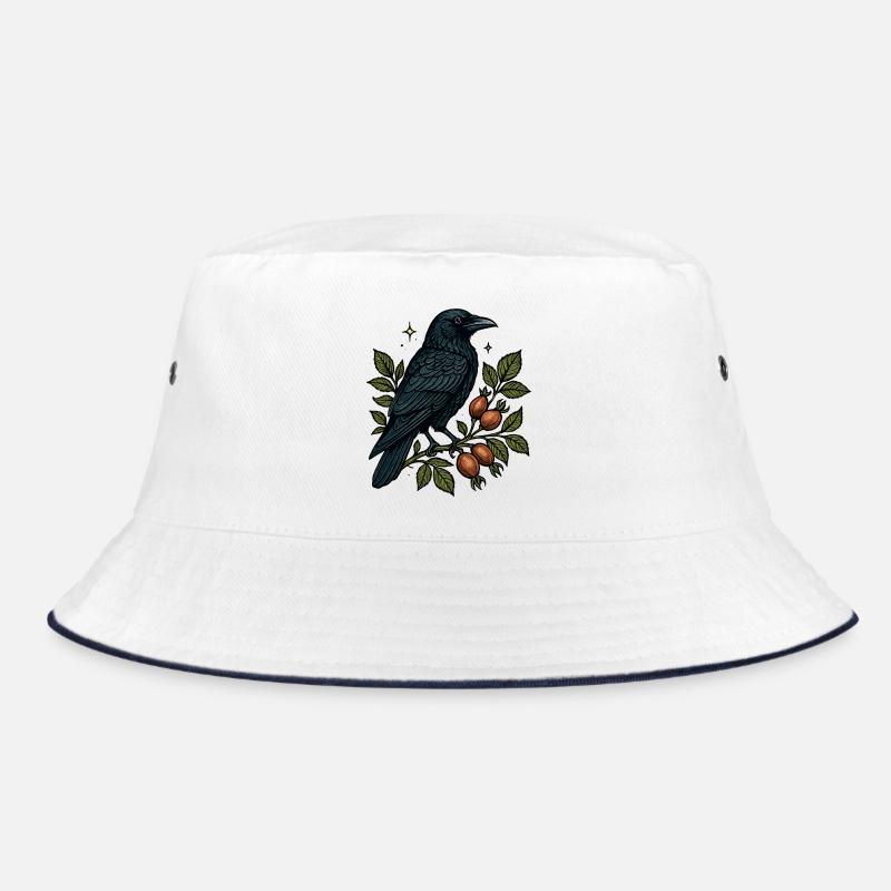 Night crow on berry vine Bucket Hat