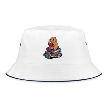 Bücherwurm Kapybara-Nagetier liest Bücher Kunst - Bucket Hat - Weiß/Navy - Vorne