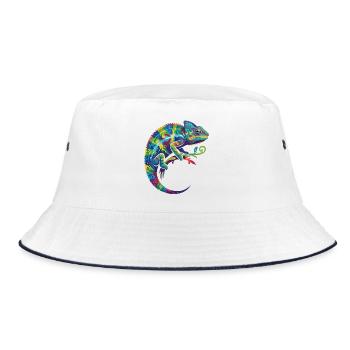 Colorful chameleon sitting on branch motif - Bucket Hat - white/navy - Front
