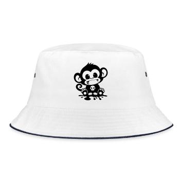 Spooky Affe mit Totenkopf - Bucket Hat - Weiß/Navy - Vorne