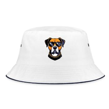 Cool dog with sunglasses and gold chain motif - Bucket Hat - white/navy - Front