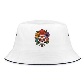 Crâne de sucre fleur dans le style Dia de los Muertos - Bob - blanc/marine - Devant