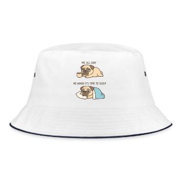 Cute Pug Coffee Cartoon Coffee Lover - Bucket Hat - white/navy - Front