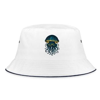 Leuchtende Tiefseequalle Galaxis - Bucket Hat - Weiß/Navy - Vorne