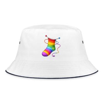 Gestrickte Regenbogen Socke Illustration  - Bucket Hat - Weiß/Navy - Vorne