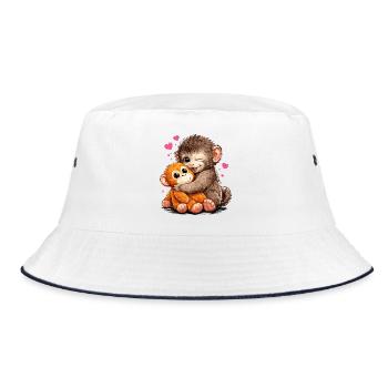 Affe Punch Lustig Geschenk Süß - Bucket Hat - Weiß/Navy - Vorne