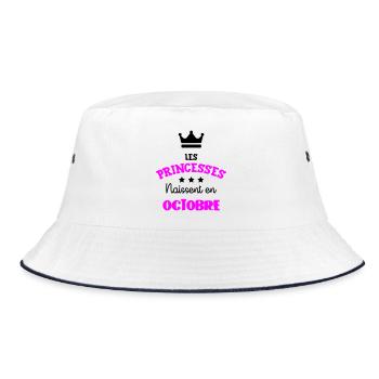 Prinzessin geboren im Oktober Geburtstagsgeschenk - Bucket Hat - Weiß/Navy - Vorne