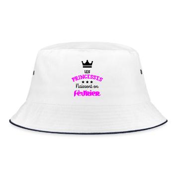 Prinzessin geboren im Februar Geburtstagsgeschenk - Bucket Hat - Weiß/Navy - Vorne
