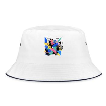 Memphis Style Muster Retro 80s Geometrie Abstrakt - Bucket Hat - Weiß/Navy - Vorne