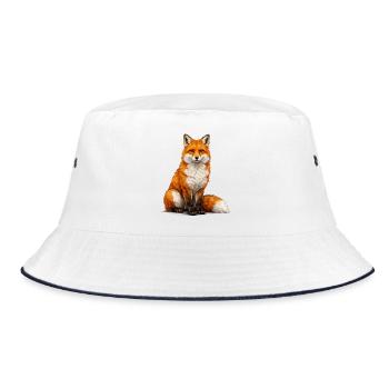 Fuchs Illustration Farbspiel - Bucket Hat - Weiß/Navy - Vorne