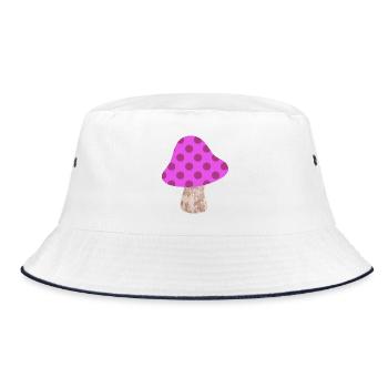 Mushroom Dots Pattern Dots Pink Nursery Happiness - Bucket Hat - white/navy - Front