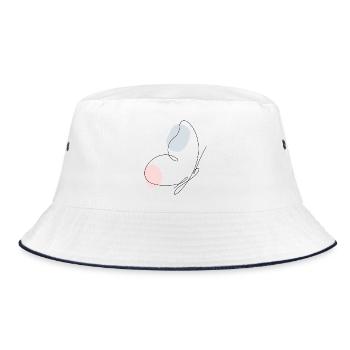 Abstract Line Art Minimal Aesthetic Butterfly - Bucket Hat - Weiß/Navy - Vorne