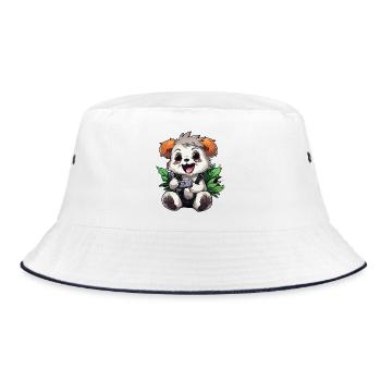 Panda Gamer mit Controller - Bucket Hat - Weiß/Navy - Vorne