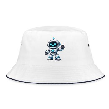 Kleiner Neonroboter Gruß - Bucket Hat - Weiß/Navy - Vorne