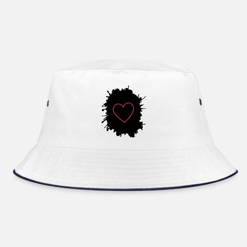Neon Pink Herz-Umriss auf Schwarz Bucket Hat