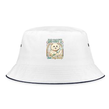Be Soft Stay Sharp Katze Katzenmama sarkastisch - Bucket Hat - Weiß/Navy - Vorne
