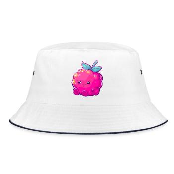 Cuddly raspberry kawaii fruit illustration - Bucket Hat - white/navy - Front