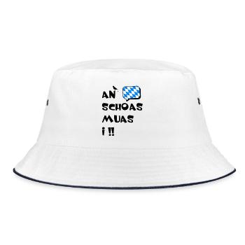 An Schoas muas i. Nen Scheiß muss ich auf bayrisch - Bucket Hat - Weiß/Navy - Vorne