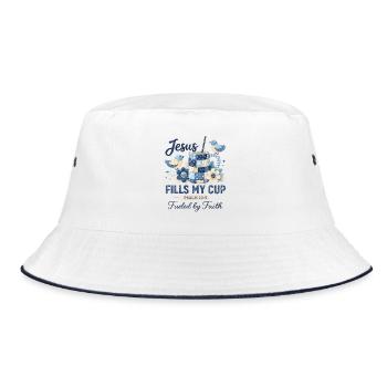 Jesus Füllt Meine Tasse Patchwork Glaube Gott - Bucket Hat - Weiß/Navy - Vorne