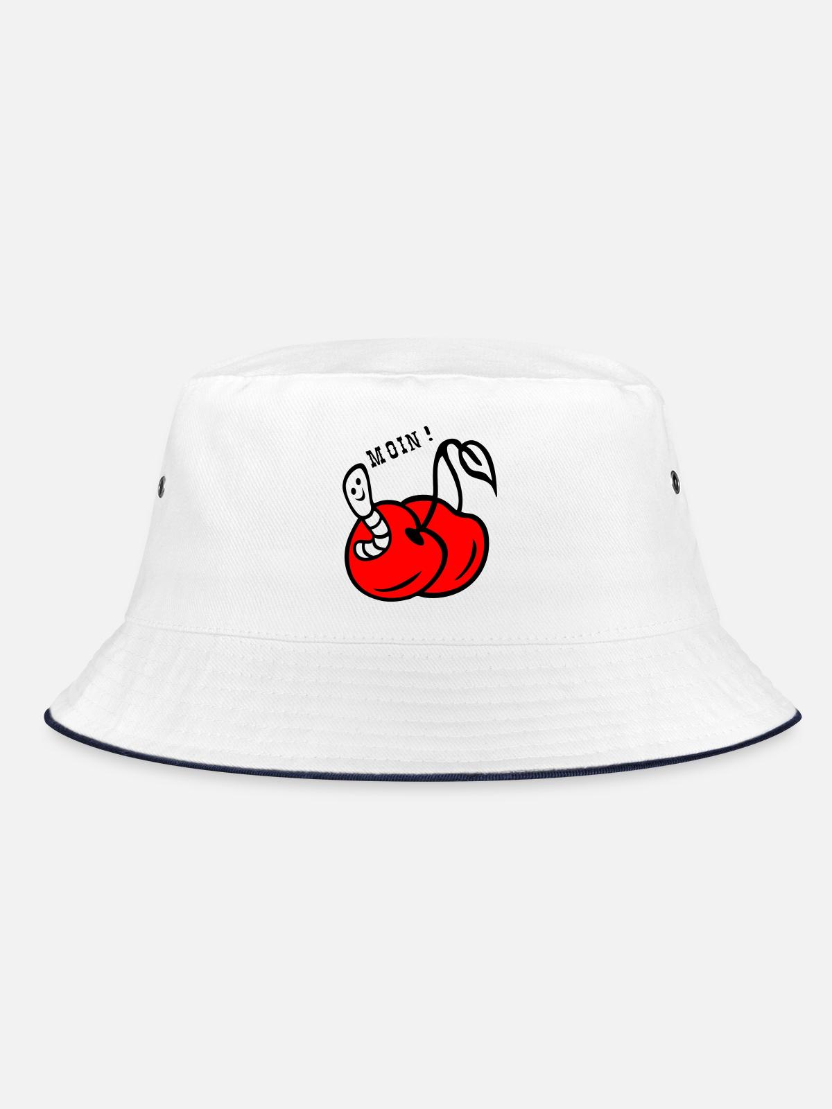 Cherries with worm - Bucket Hat - white/navy - Front