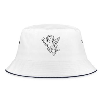 Flying Cherub Angel Fist Motif - Bucket Hat - white/navy - Front