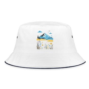 Mountain landscape with flowering meadows - Bucket Hat - white/navy - Front