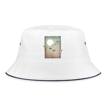 Wild Geese in Flight - Hand Carved Printable - Bucket Hat - white/navy - Front