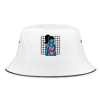 90er Fitness Girl Vaporwave - Bucket Hat - Weiß/Navy - Vorne