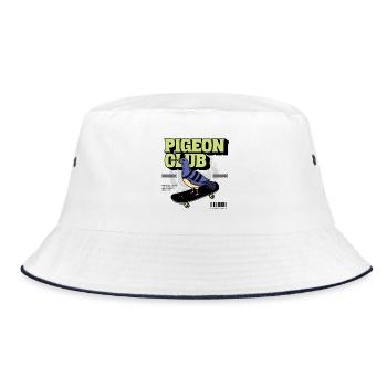 Taube auf Skateboard im modernen Vintage Stil  - Bucket Hat - Weiß/Navy - Vorne
