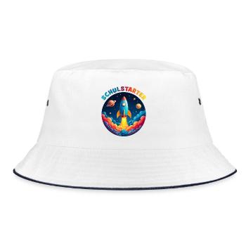 Funny Bubble Rocket with Planets - School Starter - Bucket Hat - white/navy - Front