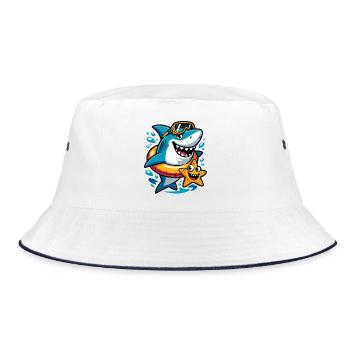 Lustiger Hai mit Seestern - Bucket Hat - Weiß/Navy - Vorne