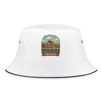 Prague Charles Bridge Retro Travel Sticker - Bucket Hat - white/navy - Front