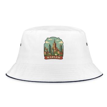 Warsaw Palace of Culture Retro Travel Sticker - Bucket Hat - white/navy - Front