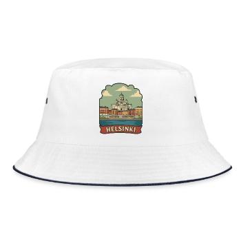 Kathedrale Helsinki Finnland Retro-Reiseabzeichen - Bucket Hat - Weiß/Navy - Vorne