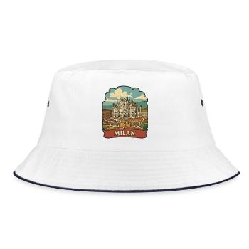 Mailänder Dom, Italien Retro-Reiseaufkleber Abzeichen - Bucket Hat - Weiß/Navy - Vorne
