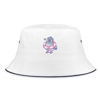 Funny Derpy Pigeon With Pool Float Around Its Neck - Bucket Hat - white/navy - Front