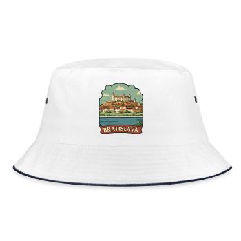 Schloss Bratislava, Slowakei Retro-Reiseaufkleber - Bucket Hat - Weiß/Navy - Vorne