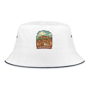 Granada Spain Alhambra Retro Travel Sticker - Bucket Hat - white/navy - Front