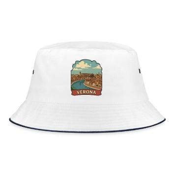 Verona Arena Italy Retro Travel Badge Sticker - Bucket Hat - white/navy - Front