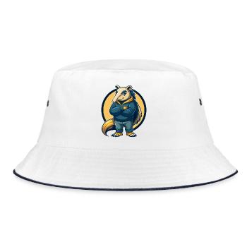 Ameisenbär Kawaii Maskottchen Cartoon Clipart Logo Abzeichen - Bucket Hat - Weiß/Navy - Vorne