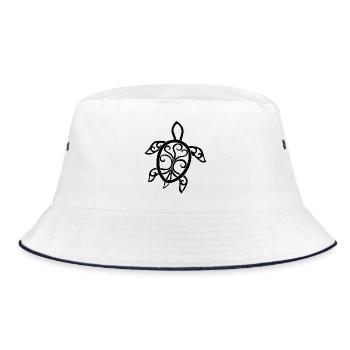 Schwarze Mandala-Schildkröte - Bucket Hat - Weiß/Navy - Vorne