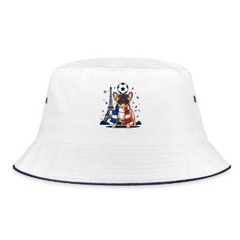Frankreich Bulldogge Fußball Fan Motiv Eiffelturm - Bucket Hat - Weiß/Navy - Vorne