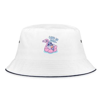 Lustige Taube auf Flamingo-Schwimmbad – das Leben ist Gurr - Bucket Hat - Weiß/Navy - Vorne