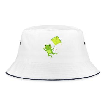 Kawaii frog flying a kite – Cute motif - Bucket Hat - white/navy - Front
